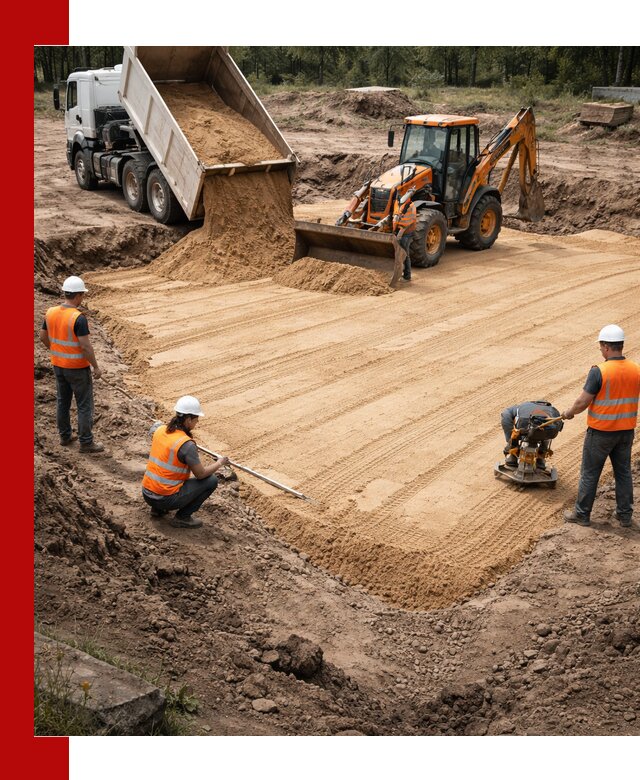 Устройство песчаной подушки для фундаментов и дорог в Самаре